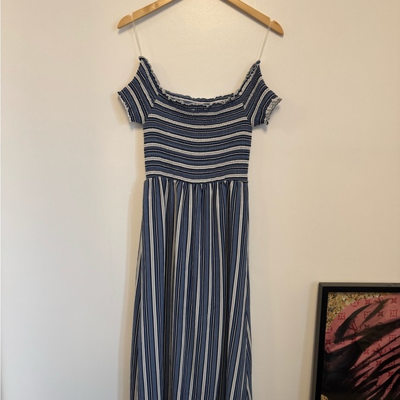 Blue and White Striped Off-Shoulder Dress style romper - Picture 1 of 2